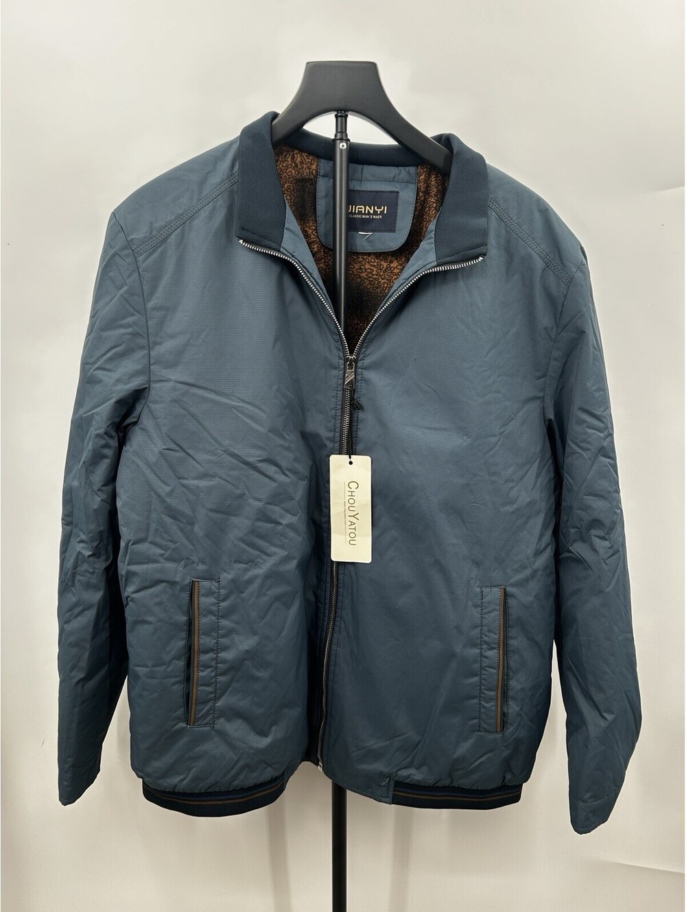 Chouyatou bomber Blue Men’s jacket Full Zipper Fleence-lined Interior Size M